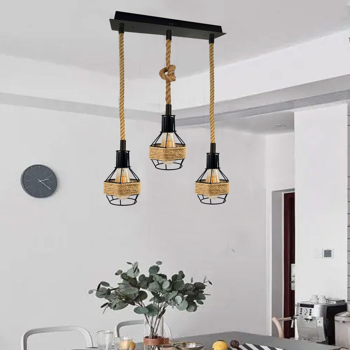 Retro Hemp Rope Ceiling Pendant Light Ceiling Rose With Adjustable ~1214