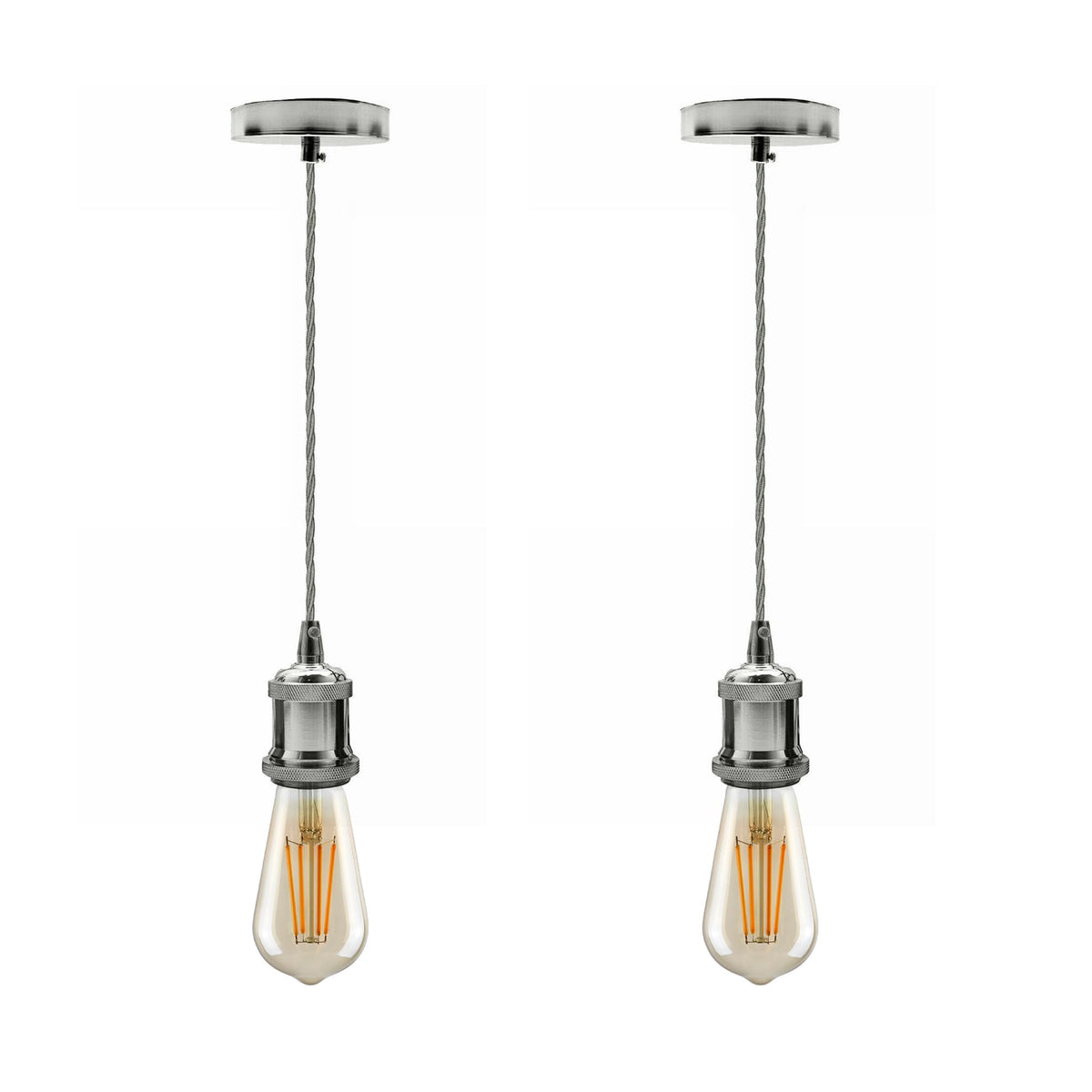 Vintage Brass E27 Pendant Light Fitting – 195cm Twisted Fabric Cable ~1226