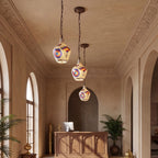 Moroccan mosaic ceiling light with chain suspension
E27 hanging Moroccan pendant with metal ceiling fitting