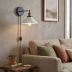 Industrial Plug-in Wall Light | Adjustable Brass Arm & Dimmer E27 ~1204
