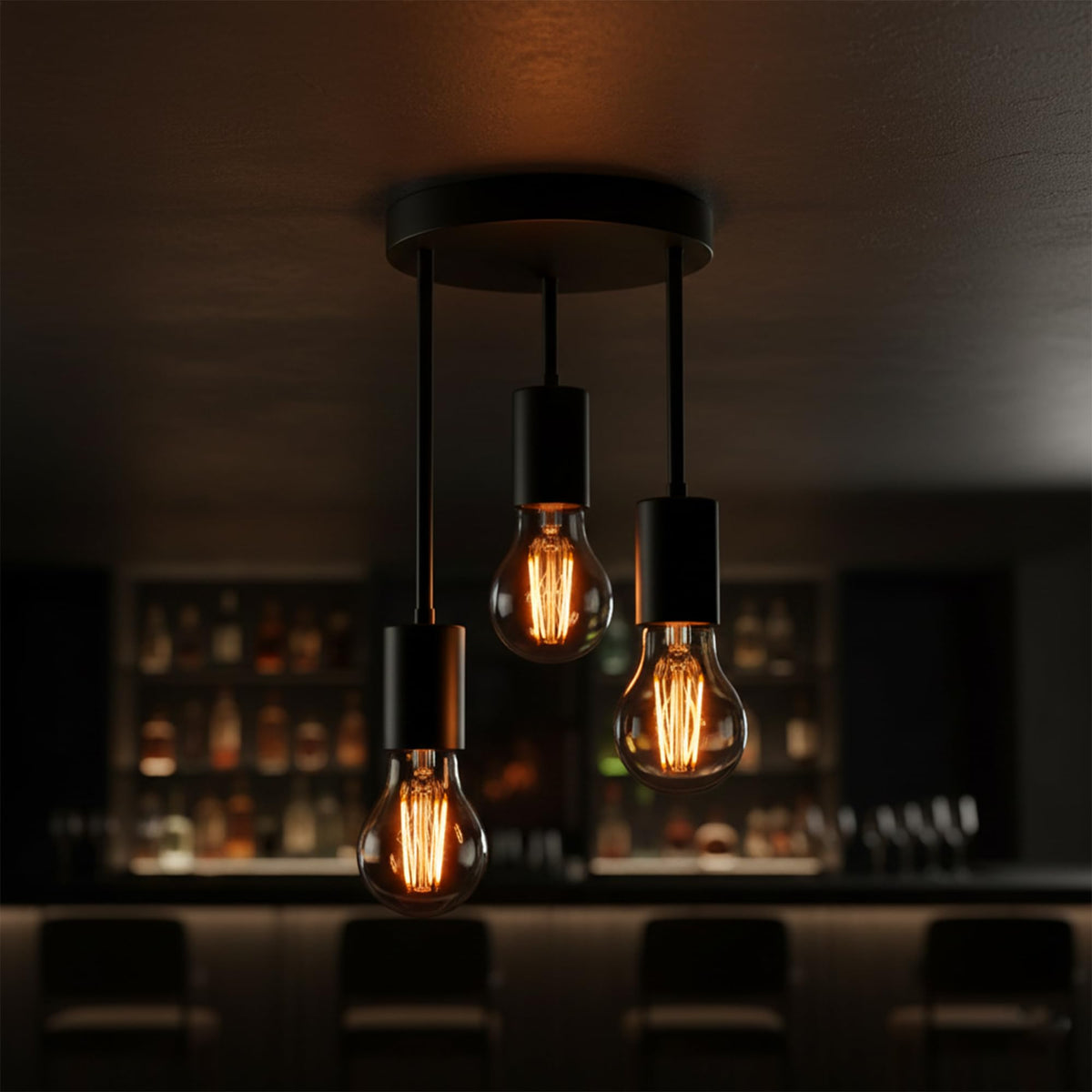 3 Light E27 Semi Flush Ceiling Light – Black Metal ~1224