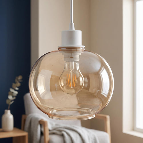 amber glass globe lamp shade ribbed replacement shade