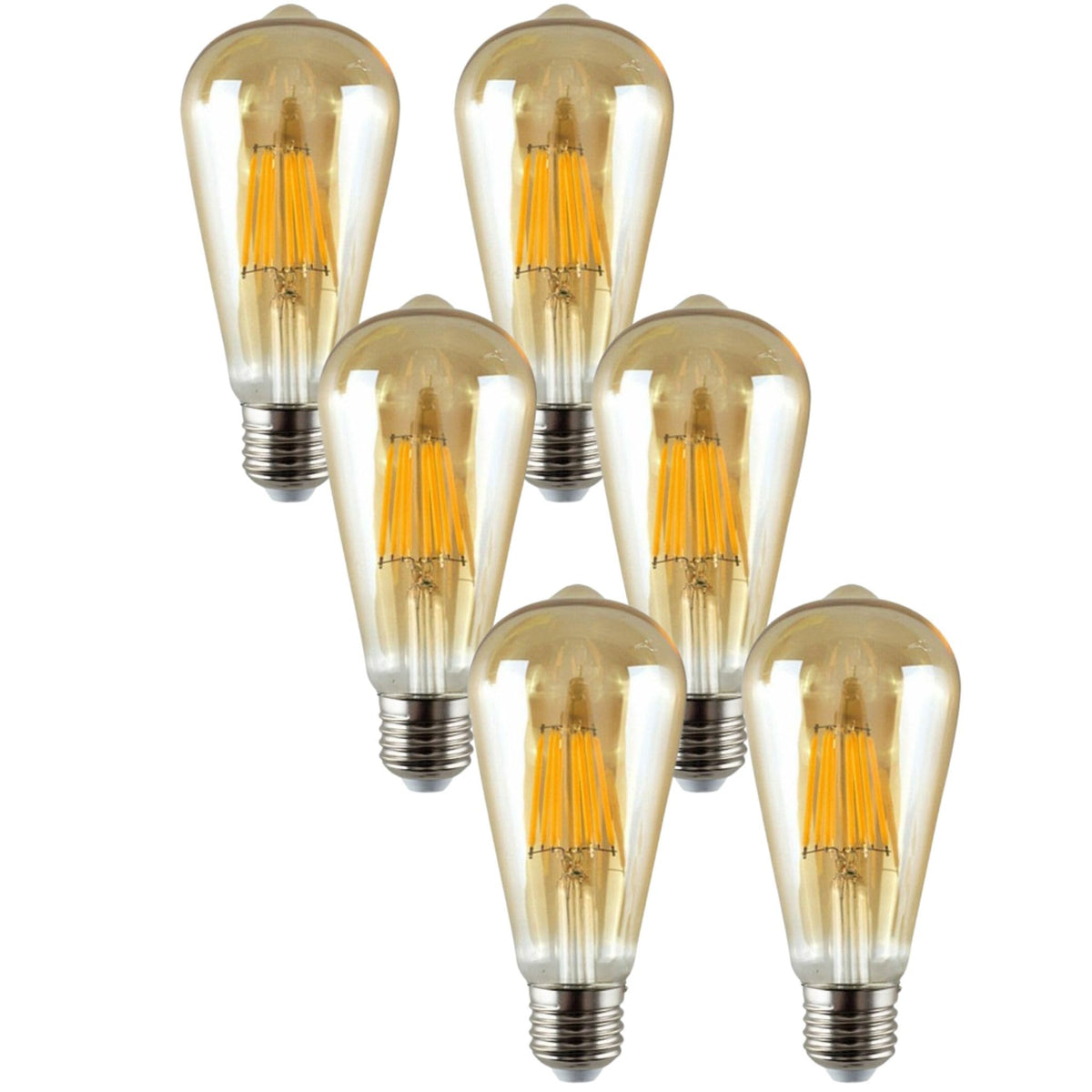 ST64 E27 LED Filament Bulbs 8W – 6 Pack Vintage Amber ~1227