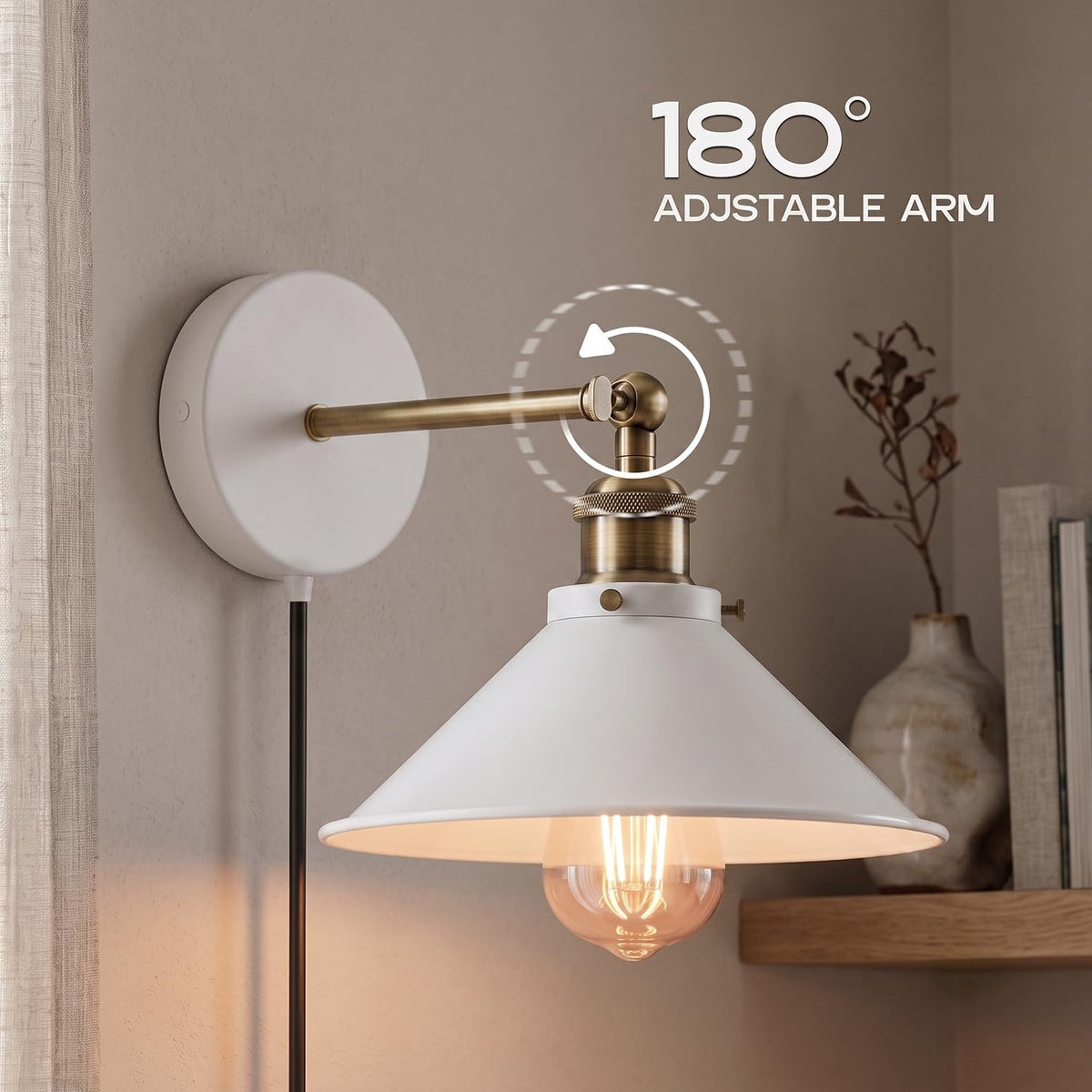 2 Pack Industrial Plug-In E27 Wall Light with Dimmer Switch – 2m Cord ~1205