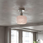 Modern Semi Flush Ceiling Light Chrome Fitting Textured Frosted Glass Shade ~1201
