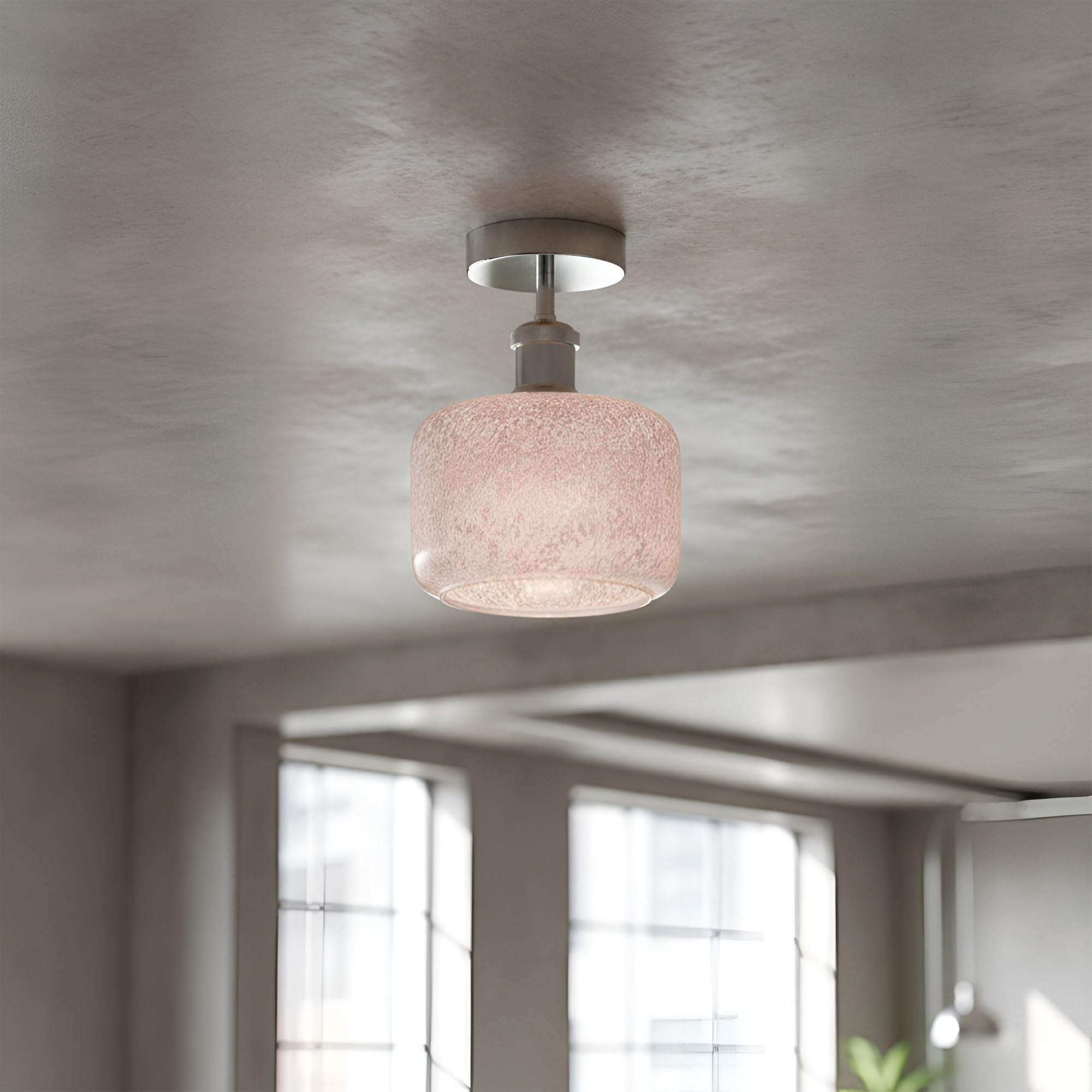 Modern Semi Flush Ceiling Light Chrome Fitting Textured Frosted Glass Shade ~1201