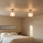 Modern Semi Flush Ceiling Light Chrome Fitting Textured Frosted Glass Shade ~1201