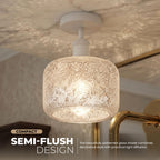 Modern Semi Flush Ceiling Light Chrome Fitting Textured Frosted Glass Shade ~1201