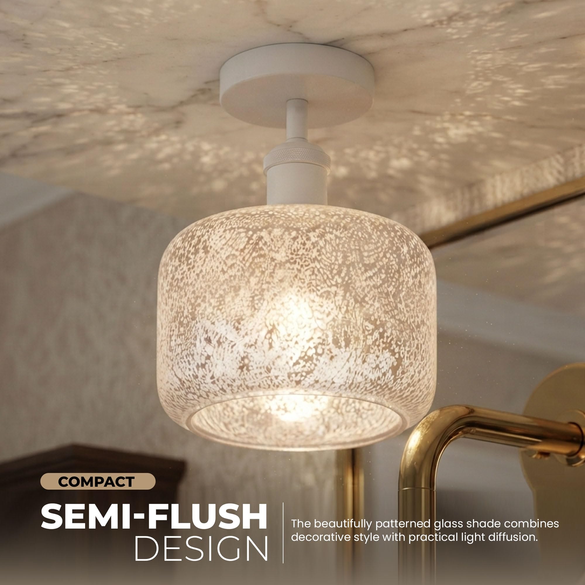 Modern Semi Flush Ceiling Light Chrome Fitting Textured Frosted Glass Shade ~1201