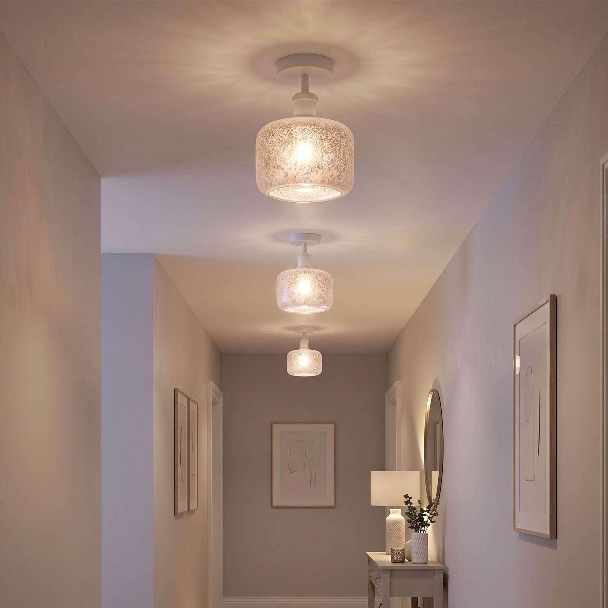 Modern Semi Flush Ceiling Light Chrome Fitting Textured Frosted Glass Shade ~1201
