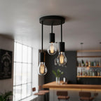 3 Light E27 Semi Flush Ceiling Light – Black Metal ~1224