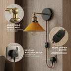 Industrial Plug-in Wall Light | Adjustable Brass Arm & Dimmer E27 ~1204