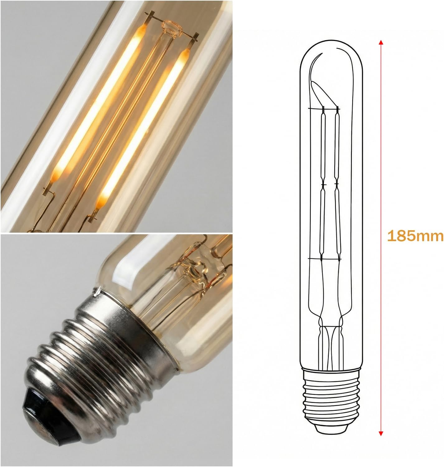 LED Non Dimmable Vintage Filament 4W T185 E27 Light Bulb ~1158