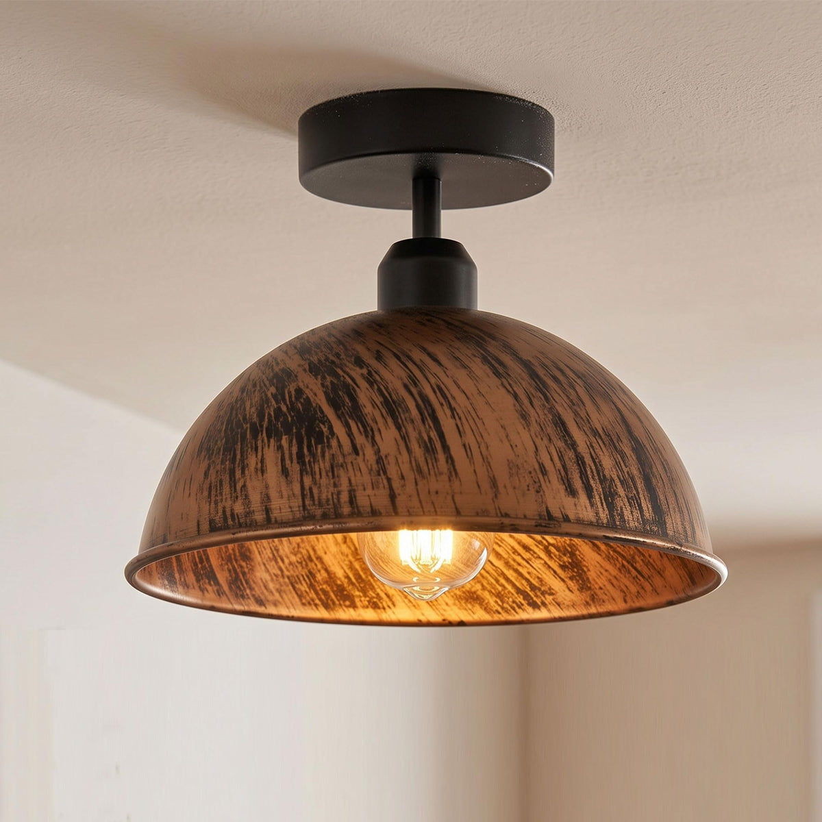 vintage industrial semi-flush mount ceiling light with a brushed copper