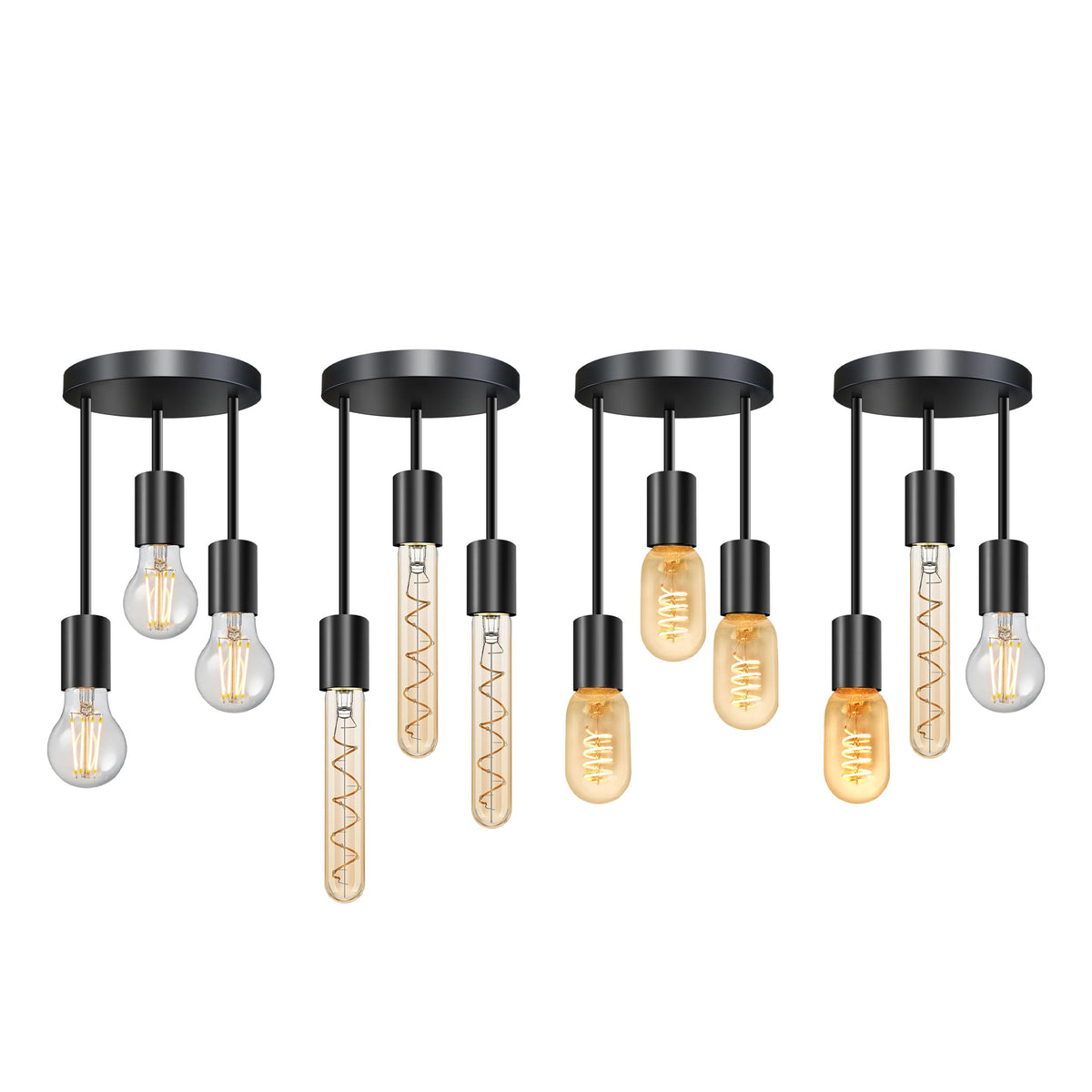 3 Light E27 Semi Flush Ceiling Light – Black Metal ~1224