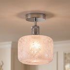 Modern Semi Flush Ceiling Light Chrome Fitting Textured Frosted Glass Shade ~1201