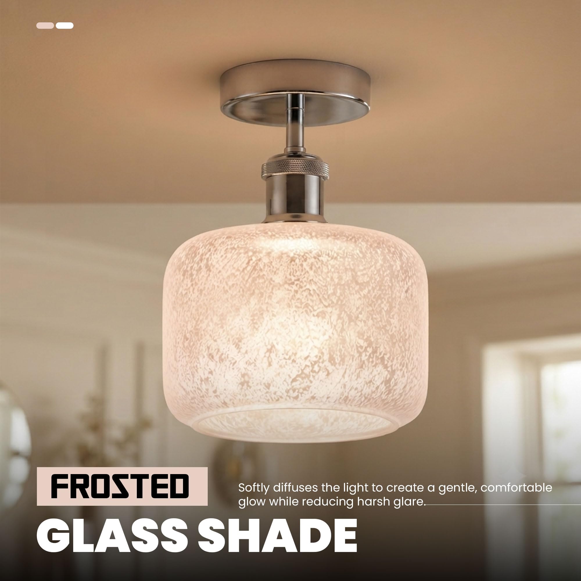 Modern Semi Flush Ceiling Light Chrome Fitting Textured Frosted Glass Shade ~1201