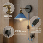 Industrial Plug-in Wall Light | Adjustable Brass Arm & Dimmer E27 ~1204