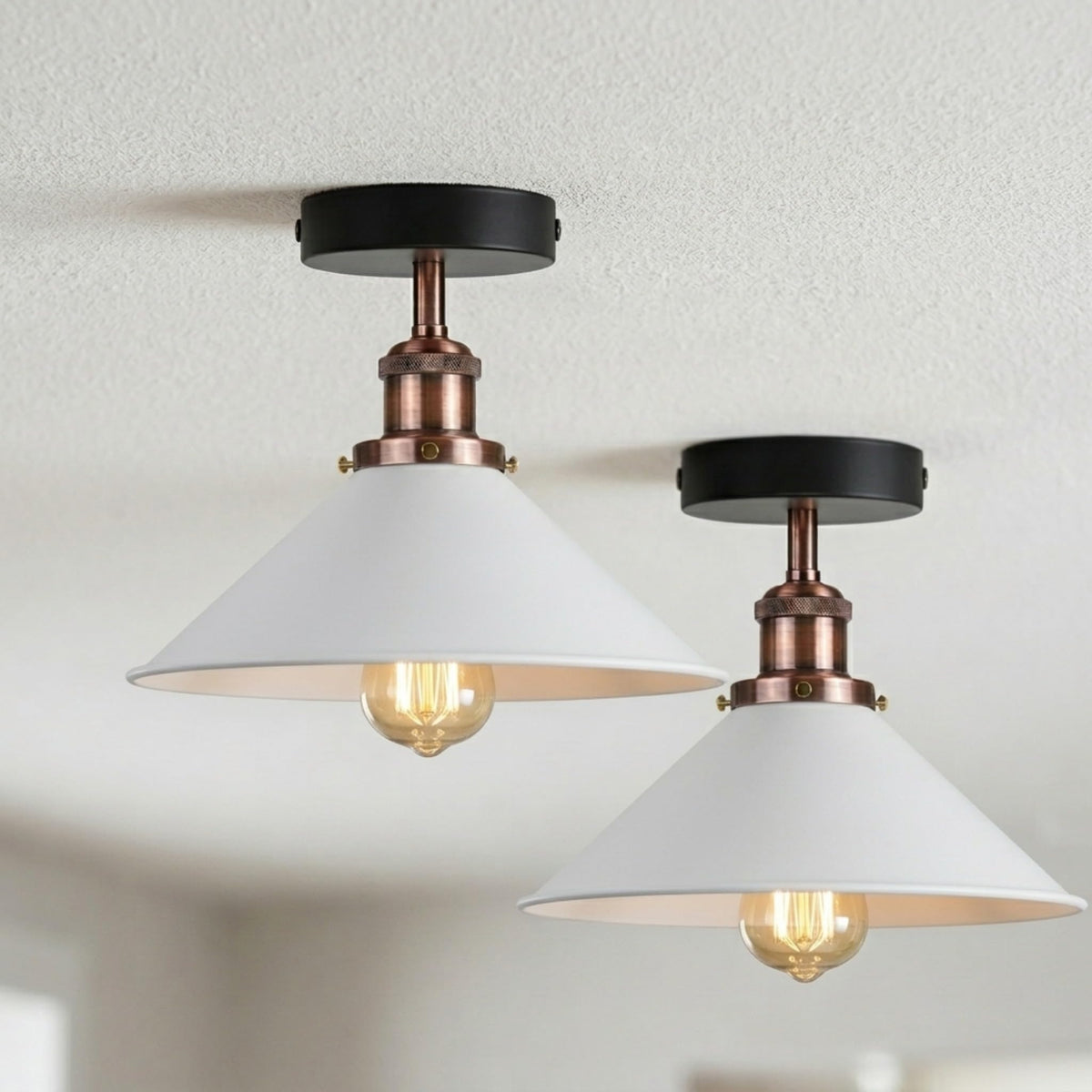 Modern Flush Mount E27 Flush Ceiling Light – Metal Cone Shade ~1218