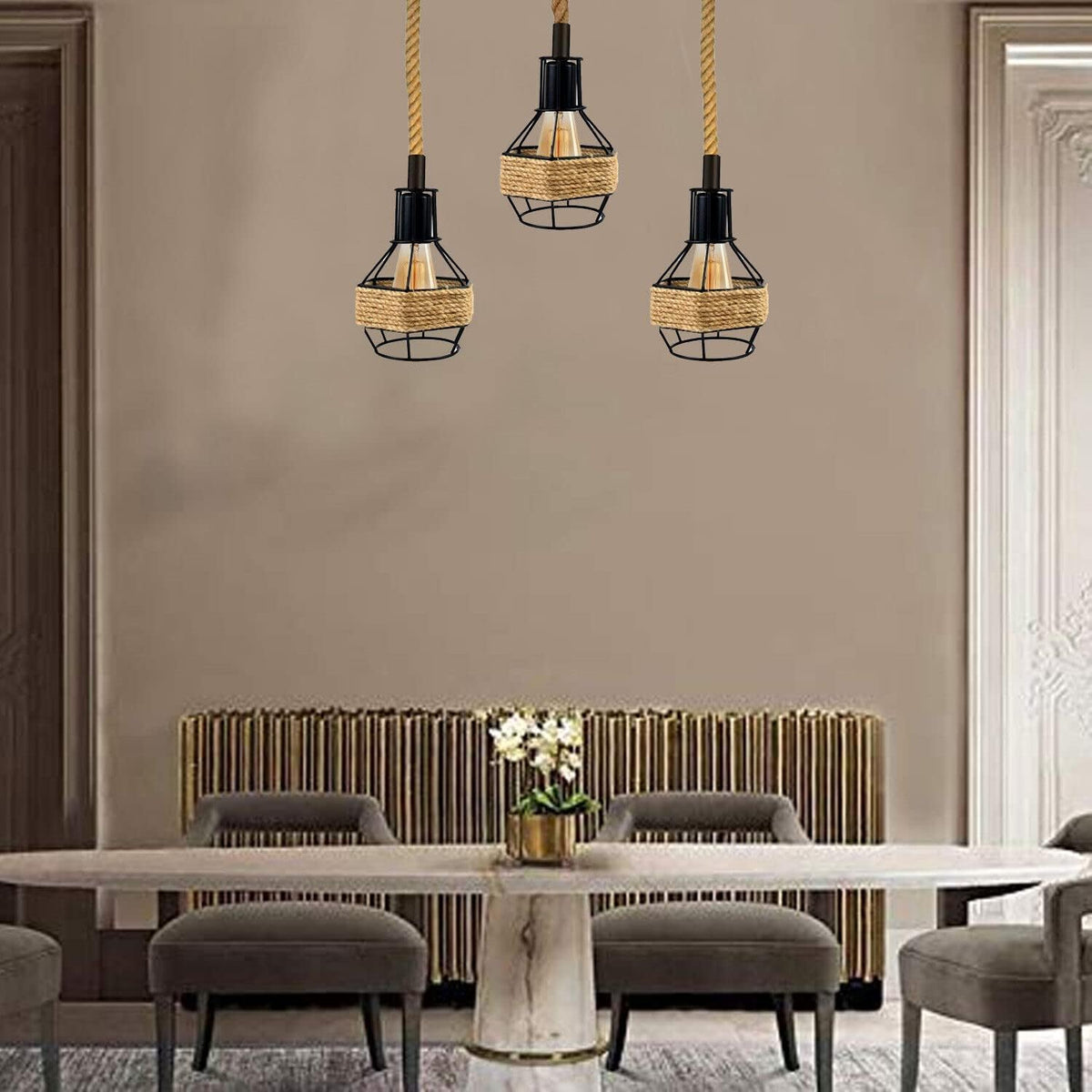 Retro Hemp Rope Ceiling Pendant Light Ceiling Rose With Adjustable ~1214