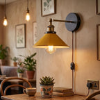 Industrial Plug-in Wall Light | Adjustable Brass Arm & Dimmer E27 ~1204