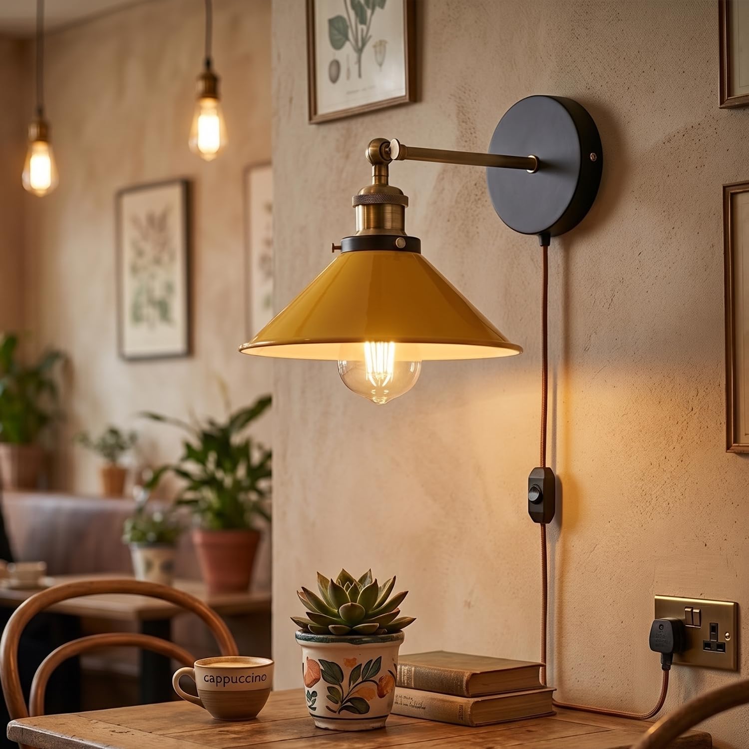 Industrial Plug-in Wall Light | Adjustable Brass Arm & Dimmer E27 ~1204
