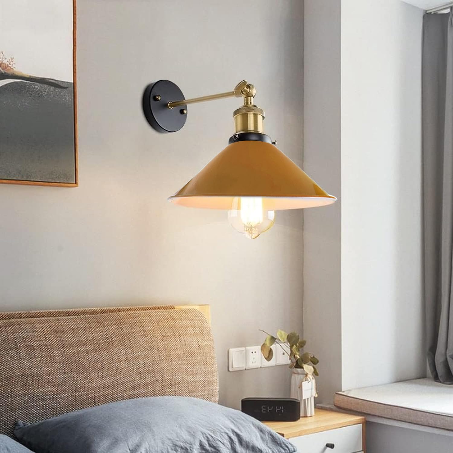 Industrial Metal Wall Sconce – Vintage Cone Shade E27 Fixture ~1070