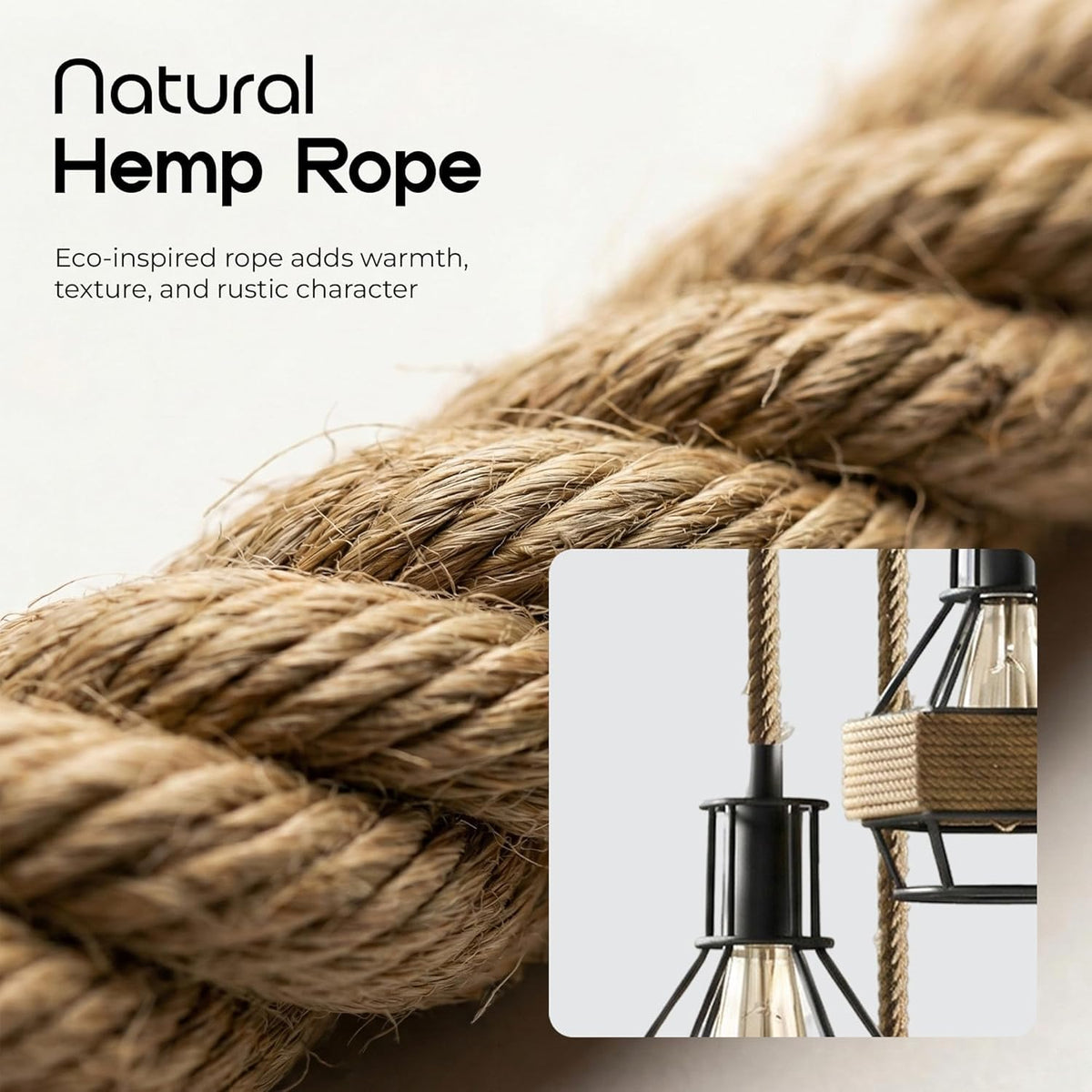 Retro Hemp Rope Ceiling Pendant Light Ceiling Rose With Adjustable ~1214