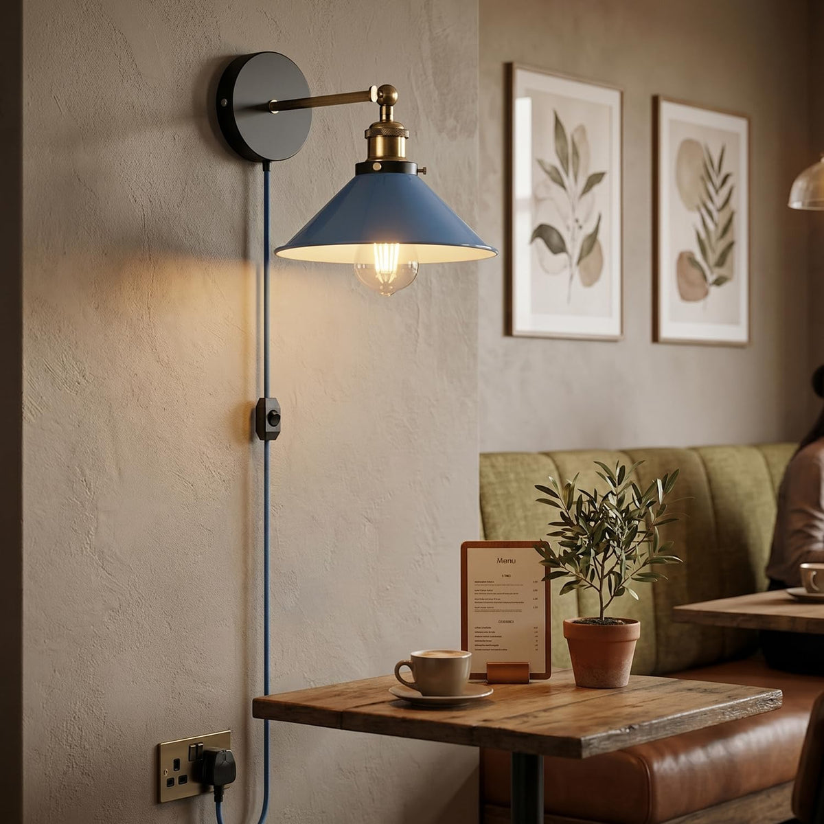 Industrial Plug-in Wall Light | Adjustable Brass Arm & Dimmer E27 ~1204
