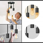 3 Light E27 Semi Flush Ceiling Light – Black Metal ~1224