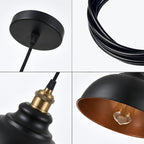 Close-up of vintage industrial pendant light with adjustable cable