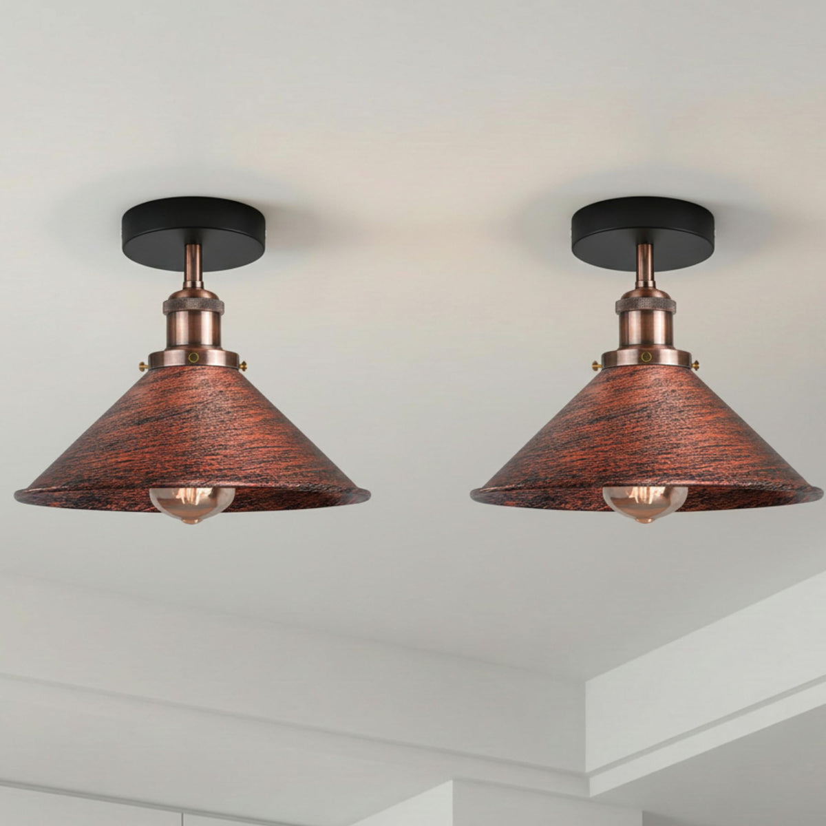 Modern Flush Mount E27 Flush Ceiling Light – Metal Cone Shade ~1218
