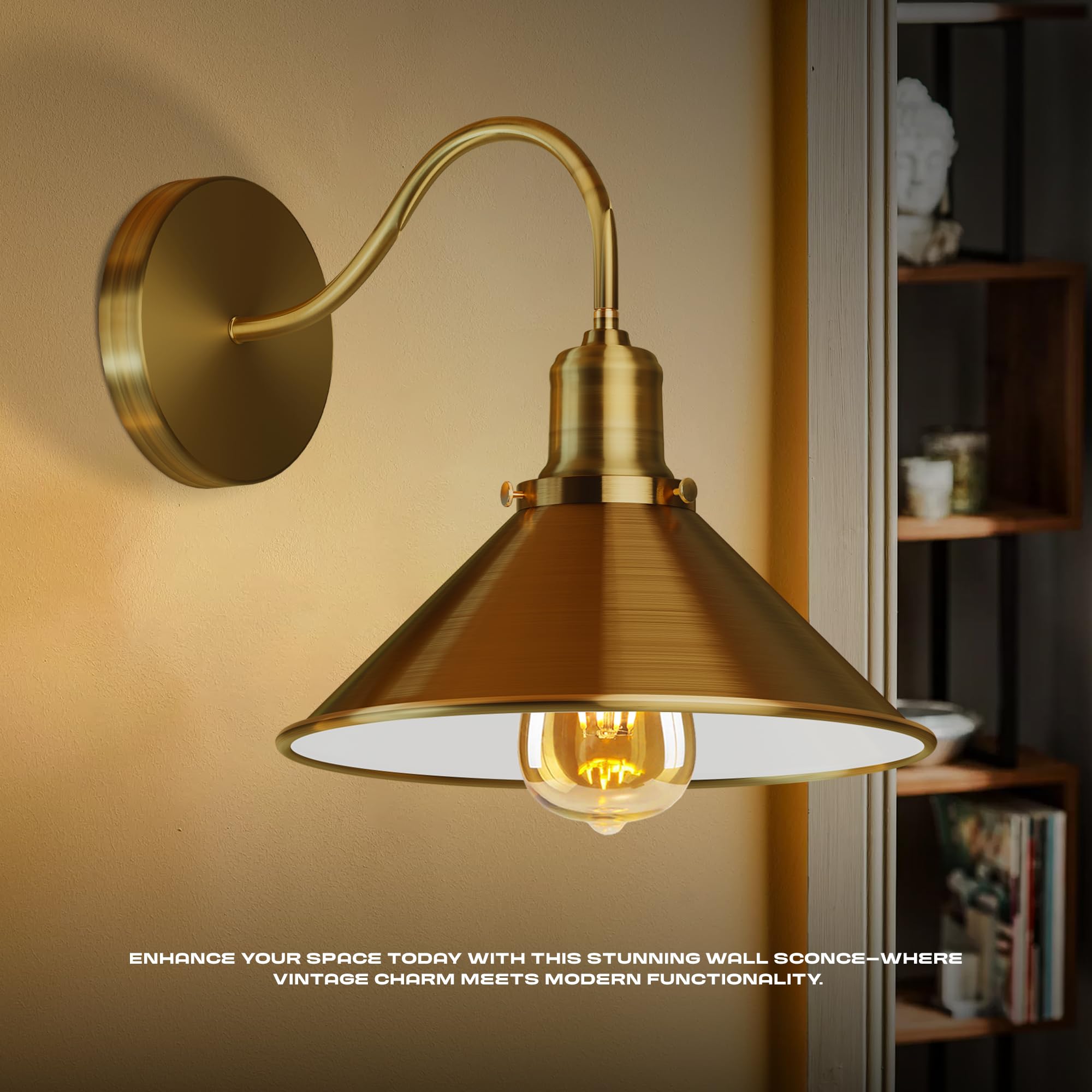 DC VOLTAGE Retro Swan Neck Wall Sconce | Yellow Brass Industrial Light ~1064