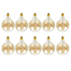 G125 E27 LED filament bulb with Love script filament, amber glass, lit, ten bulbs on a white background