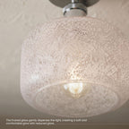 Modern Semi Flush Ceiling Light Chrome Fitting Textured Frosted Glass Shade ~1201