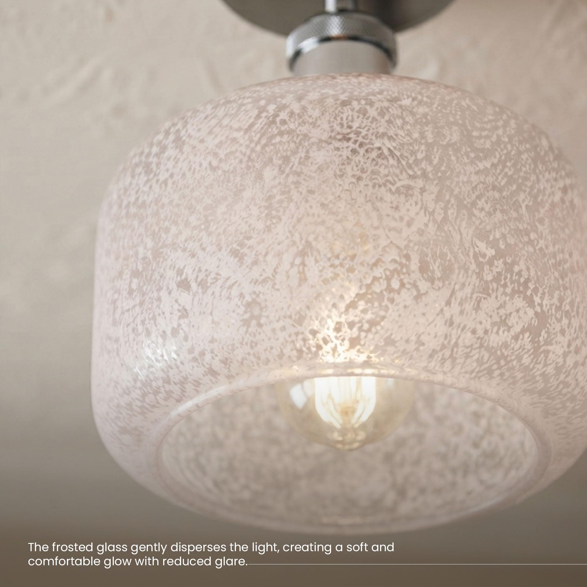 Modern Semi Flush Ceiling Light Chrome Fitting Textured Frosted Glass Shade ~1201