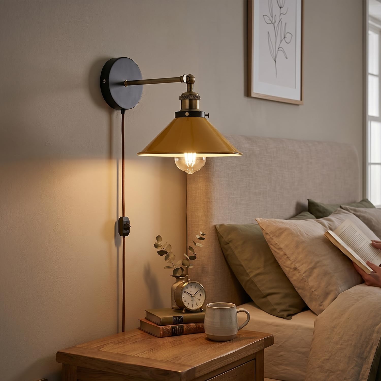 Industrial Plug-in Wall Light | Adjustable Brass Arm & Dimmer E27 ~1204