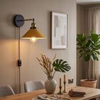 Industrial Plug-in Wall Light | Adjustable Brass Arm & Dimmer E27 ~1204