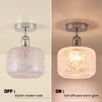 Modern Semi Flush Ceiling Light Chrome Fitting Textured Frosted Glass Shade ~1201