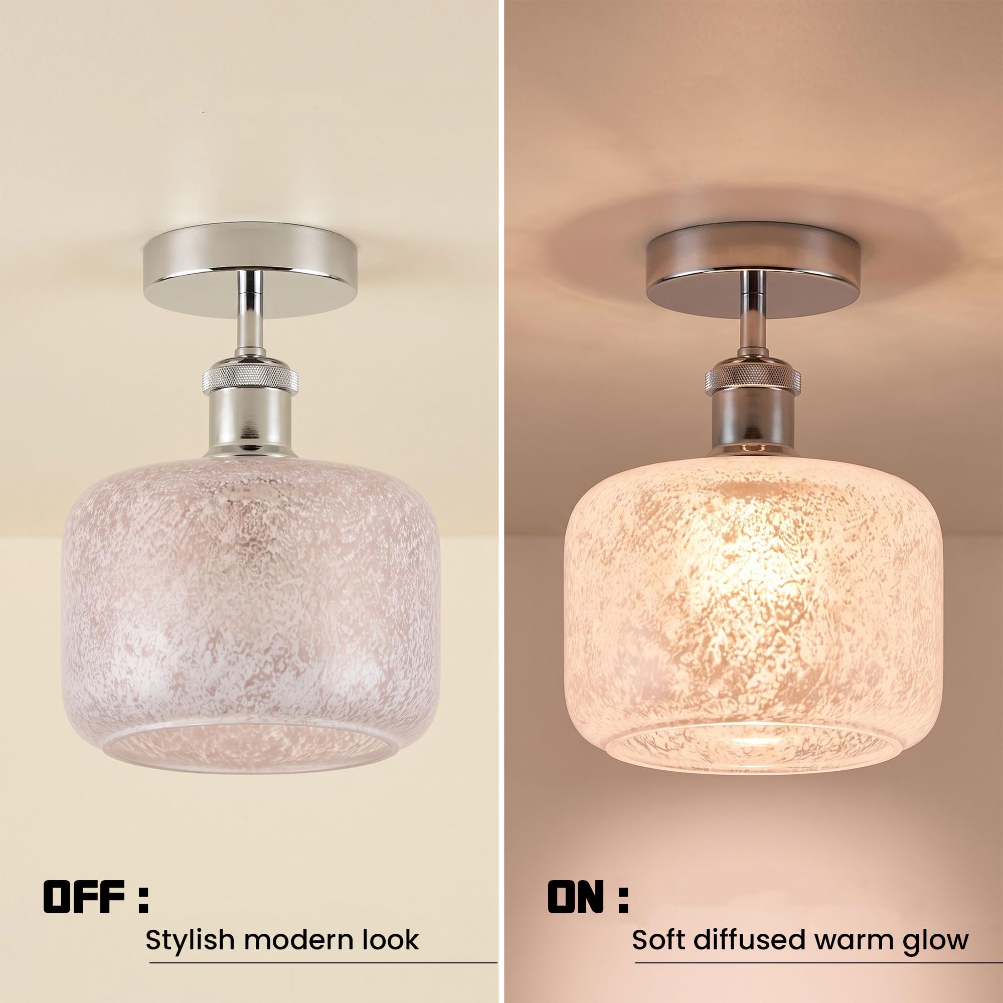 Modern Semi Flush Ceiling Light Chrome Fitting Textured Frosted Glass Shade ~1201