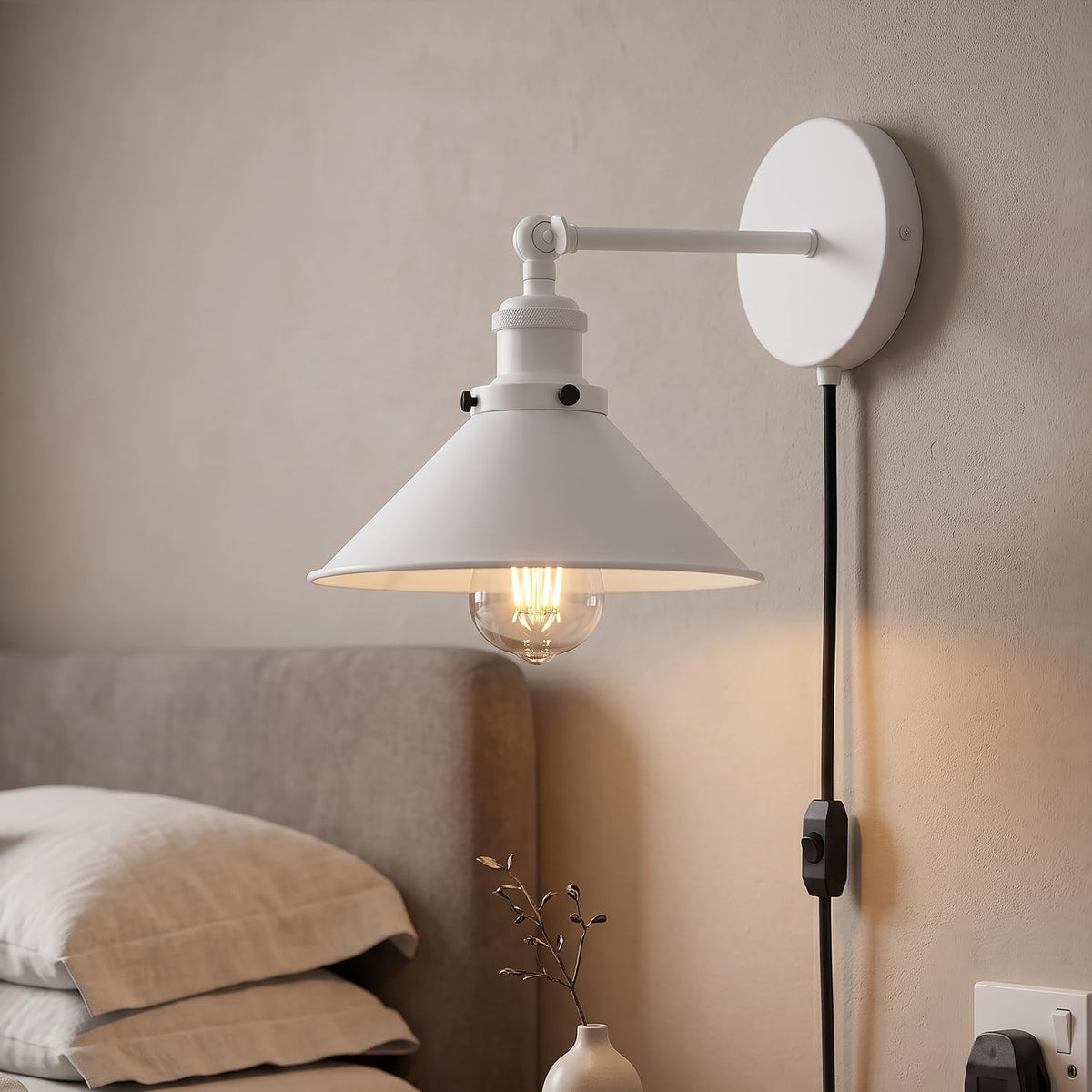 2 Pack Industrial Plug-In E27 Wall Light with Dimmer Switch – 2m Cord ~1205