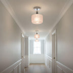 Modern Semi Flush Ceiling Light Chrome Fitting Textured Frosted Glass Shade ~1201