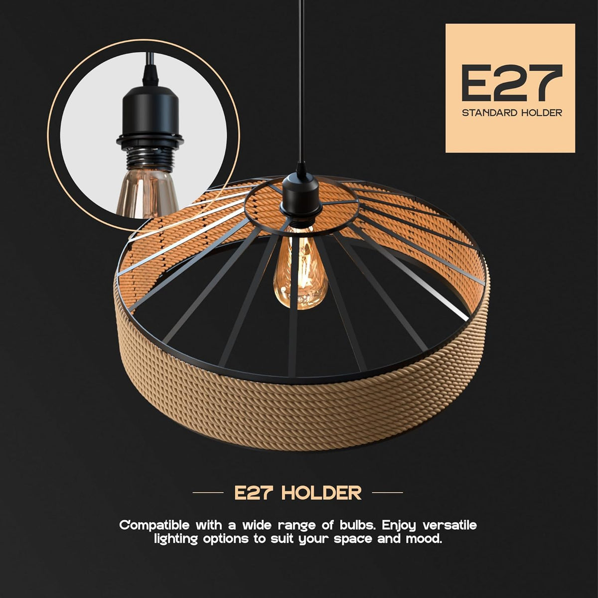 woven hemp rope hanging light