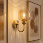 Arm Fitting Amber Glass Vintage Wall Sconce Light E27 ~1191