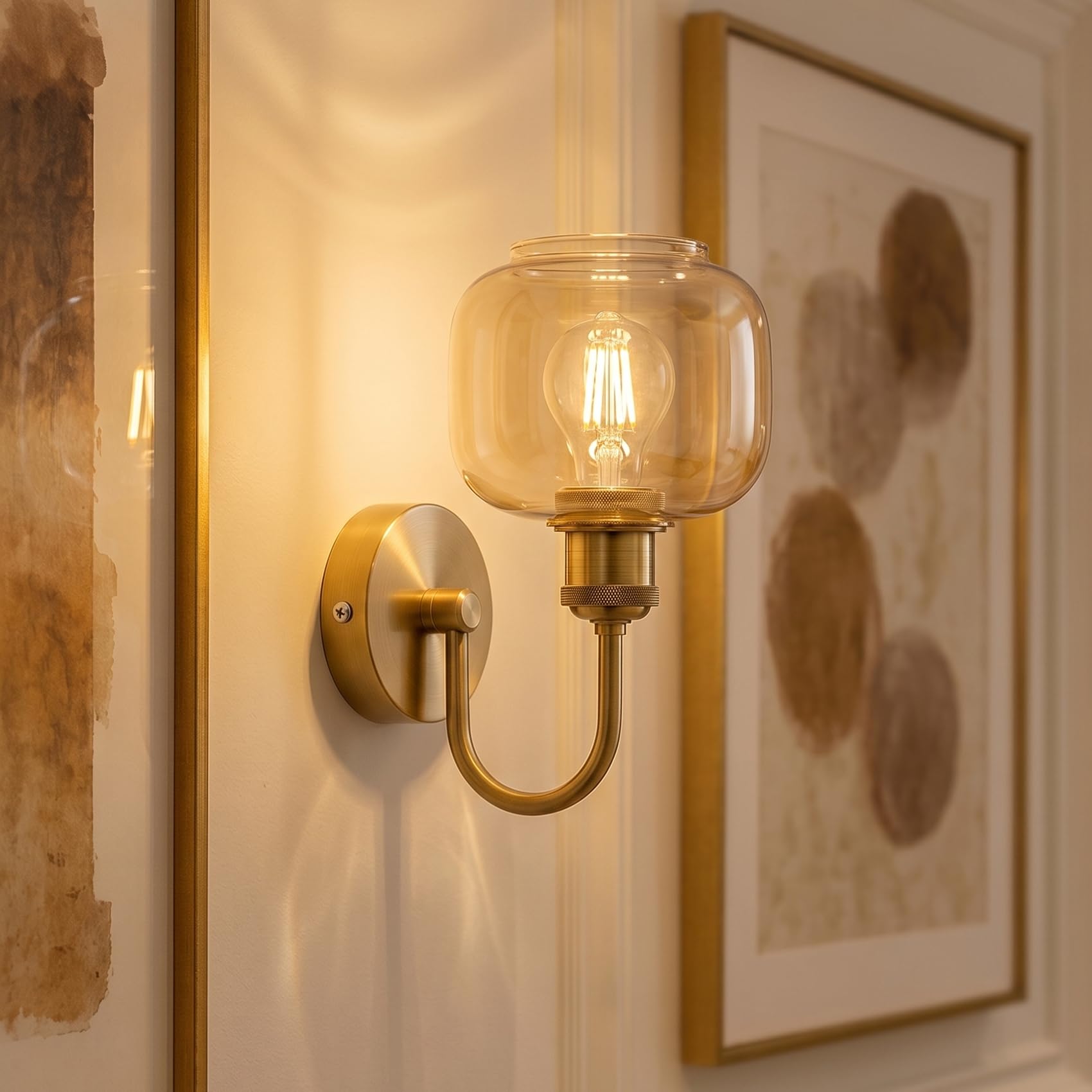 Arm Fitting Amber Glass Vintage Wall Sconce Light E27 ~1191