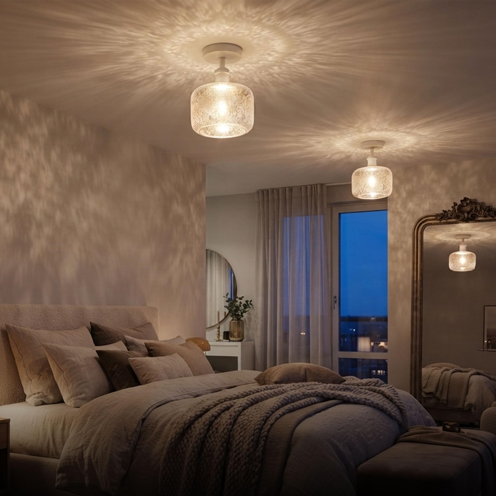 Modern Semi Flush Ceiling Light Chrome Fitting Textured Frosted Glass Shade ~1201