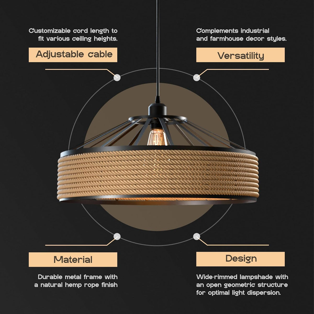 woven hemp rope hanging light