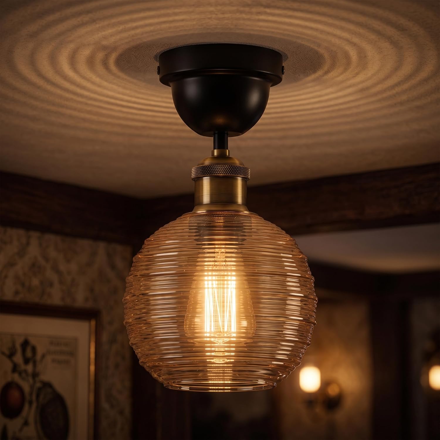 Vintage Glass Pendant Light Fixture ~1189