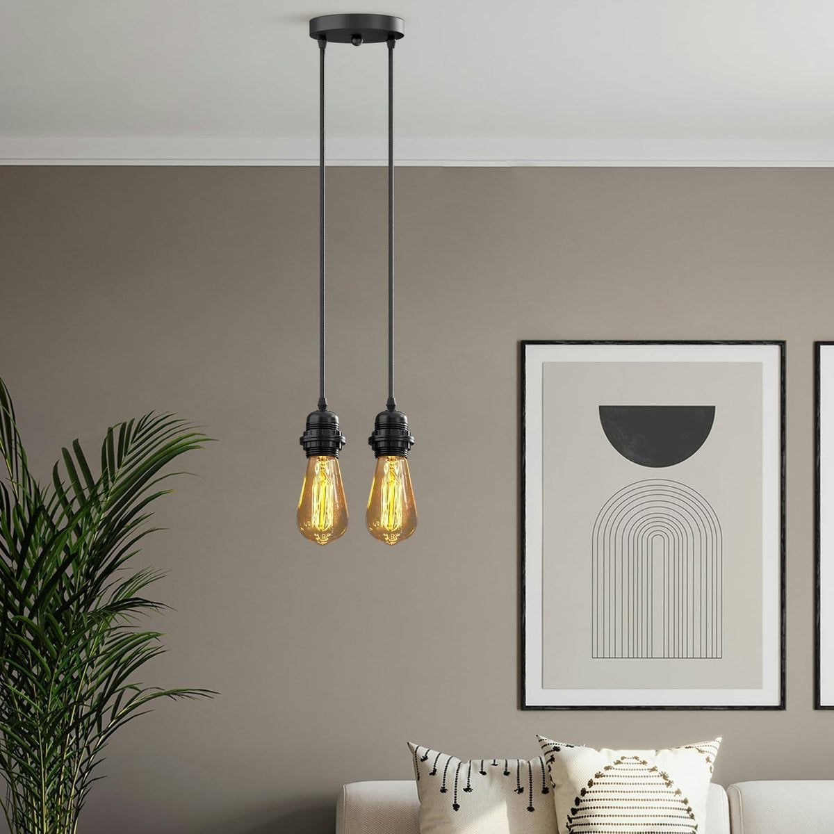 Black 2 Light E27 Industrial Pendant Light Interior Lighting ~1212