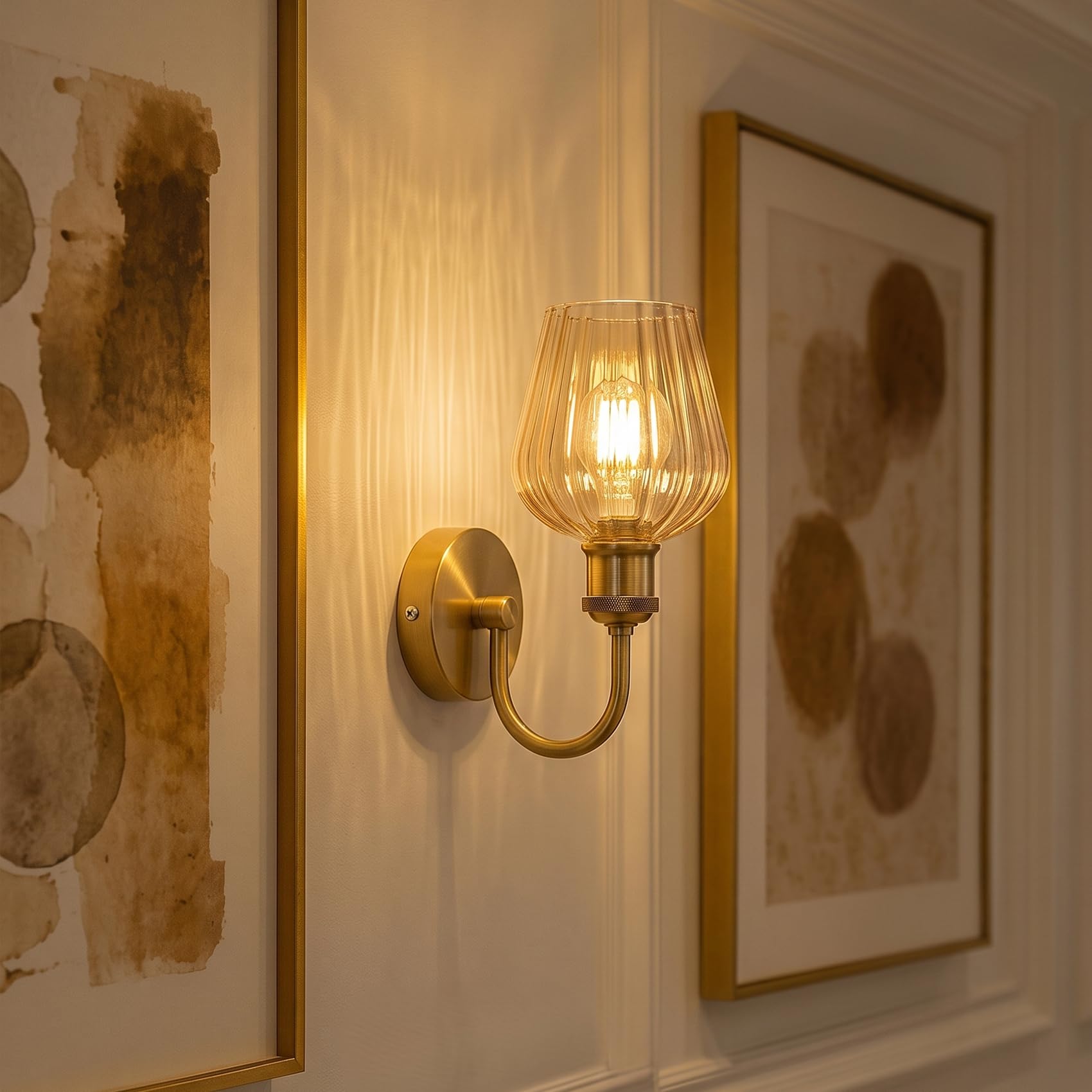 Arm Fitting Amber Glass Vintage Wall Sconce Light E27 ~1191
